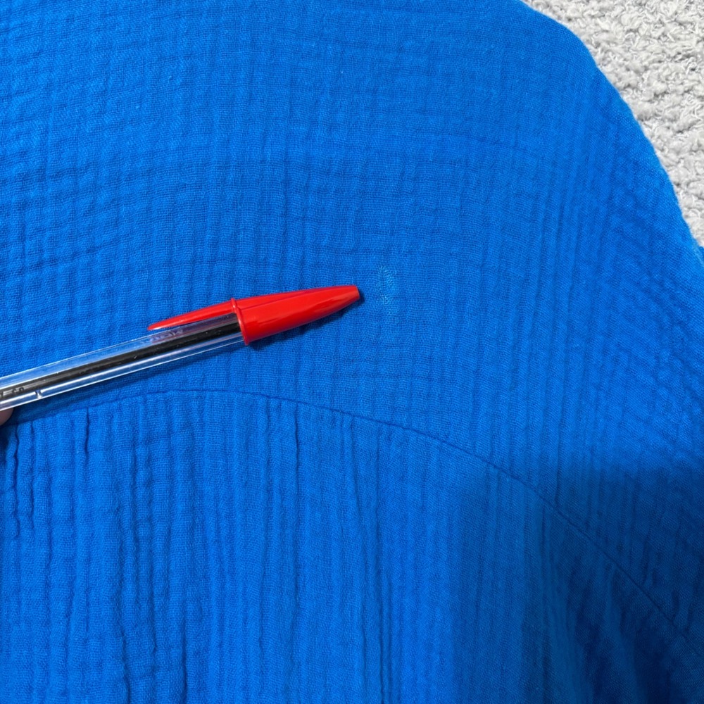 Oversized Cotton Gauze Button Up Shirt Lightweight Relaxed Fit 2X/3X Royal Blue - Picture 11 of 11